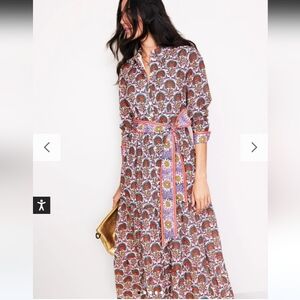 NWT $198 Women's BODEN Size 10 Flo Maxi Tiered Shirt Dress Waist Tie Cotton